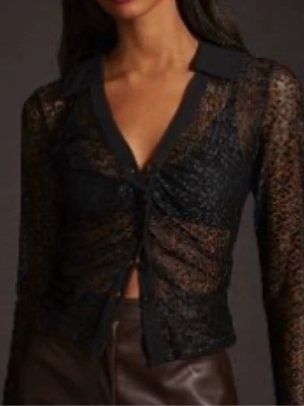 Maeve by Anthropologie Black Sheer Lace Top Size Small